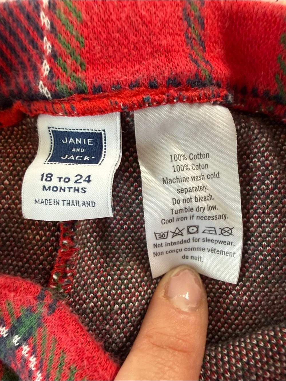 Janie and Jack Red Green Navy Plaid Knit Leggings